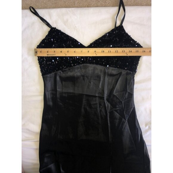 Maxi Dress Womens Size M Black Strapless Satin Sequins Prom Formal Evening Event - Picture 4 of 7